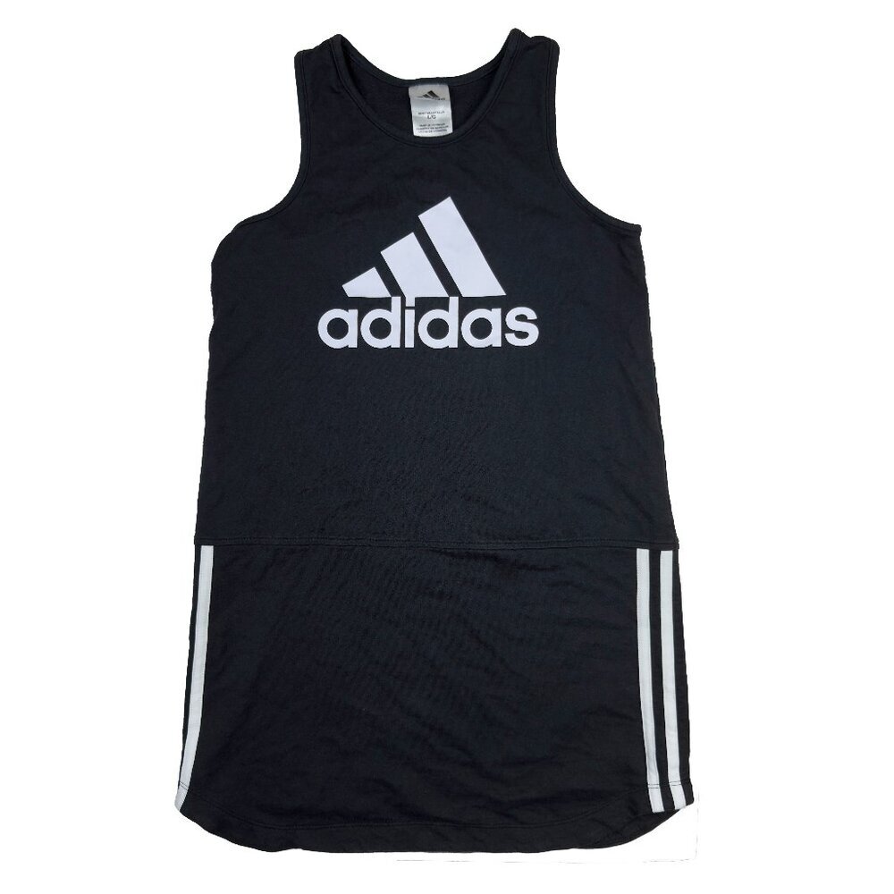 ADIDAS Logo Sleeveless Girl Black Knee-Length Pullover Cotton Shirt Tank Dress L